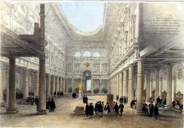 Projekt dla wnętrza Royal Exchange, patrząc na zachód autorstwa Charles Robert Cockerell