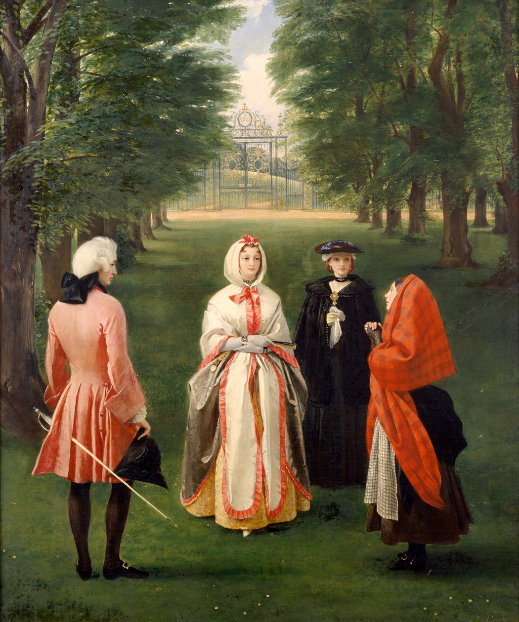 Jeanie Deans błagająca królową Karolinę w obecności księcia Argyll i lady Suffolk (olej na płótnie) autorstwa Charles Robert Leslie