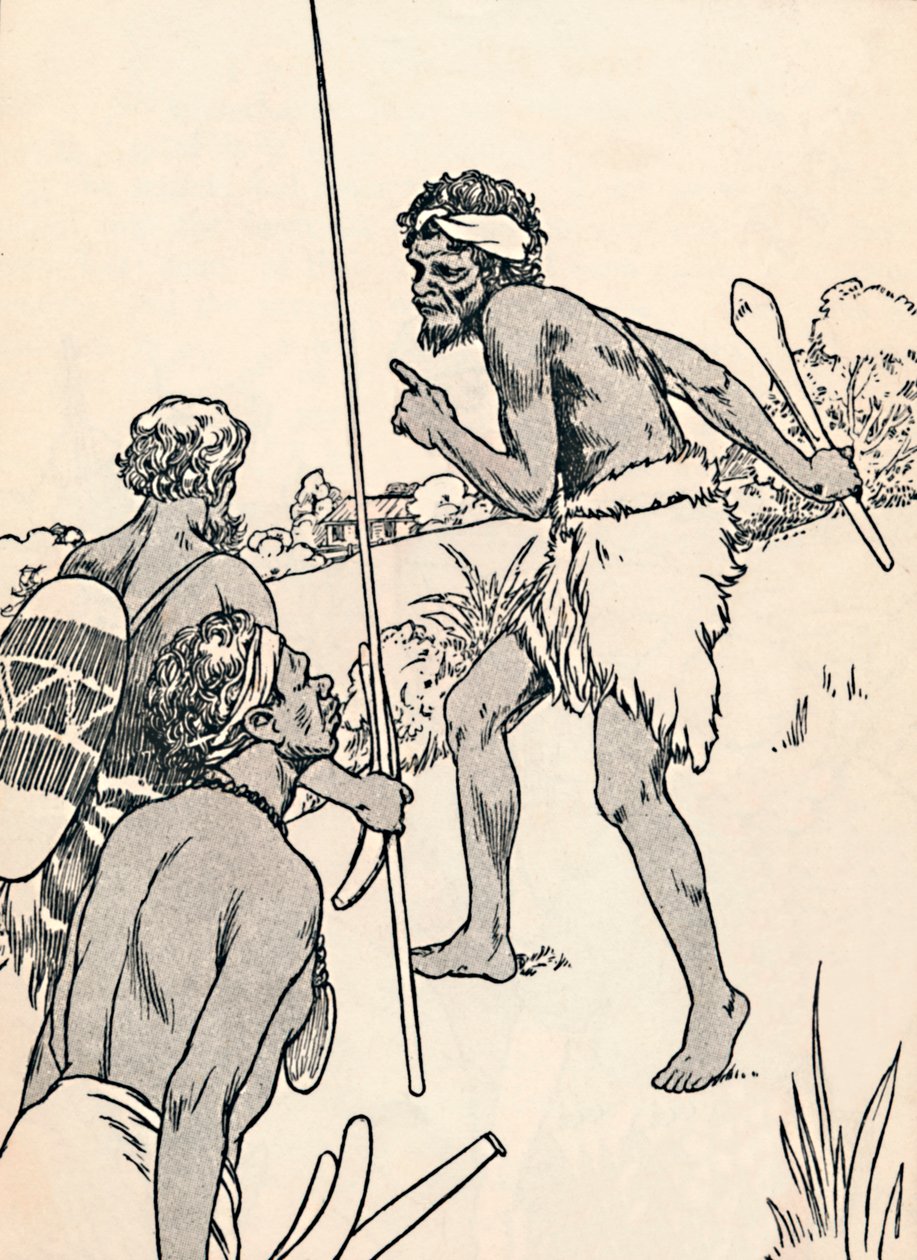 Aborygeni zbliżają się do farmy osadników, 1912 autorstwa Charles Robinson
