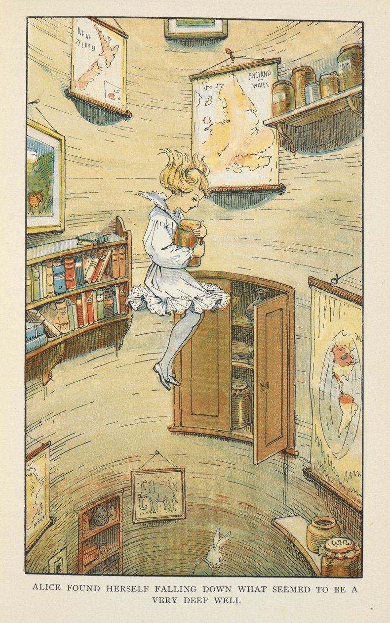 Alice spadła w dół czegoś, co wydawało się być bardzo głęboką studnią. autorstwa Charles Robinson