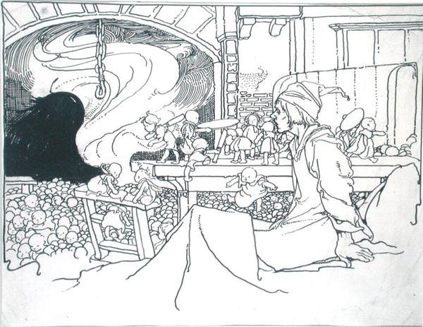 The Furious Host, ilustracja z "The True Annals of Fairyland - The Reign of the Old King", pod redakcją J.M. Gibbona, wydana w 1901 roku (pióro, tusz i akwarela monochromatyczna na papierze) autorstwa Charles Robinson
