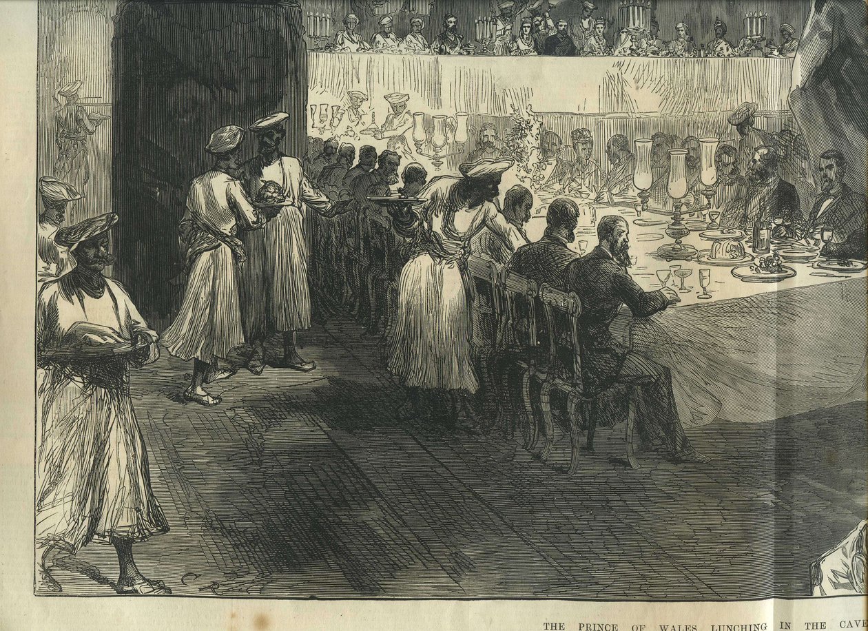 Książę Walii podczas lunchu w jaskiniach Elephanta autorstwa Charles Robinson