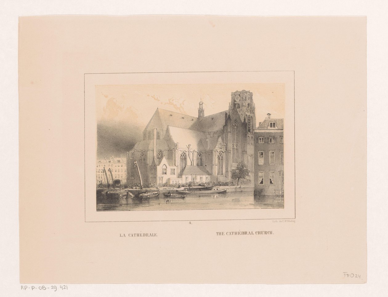 Widok na Grote lub Sint-Laurenskerk w Rotterdamie La Cathedrale / Kościół katedralny (tytuł na obiekcie) Vues et monuments de la ville de Rotterdam / Widoki i zabytki miasta Rotterdam (tytuł serii) autorstwa Charles Rochussen