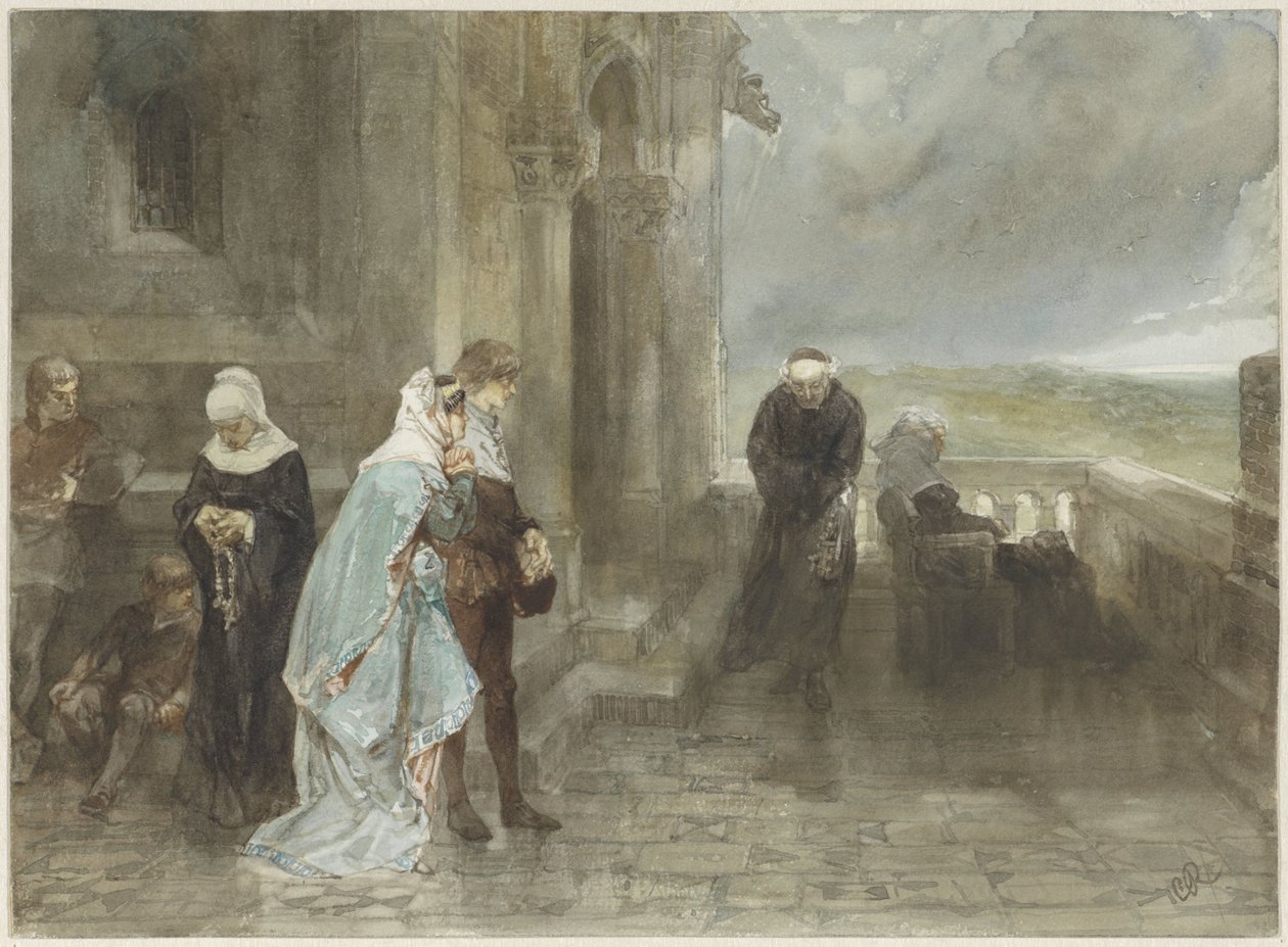 Na punkcie widokowym, scena z XII wieku autorstwa Charles Rochussen