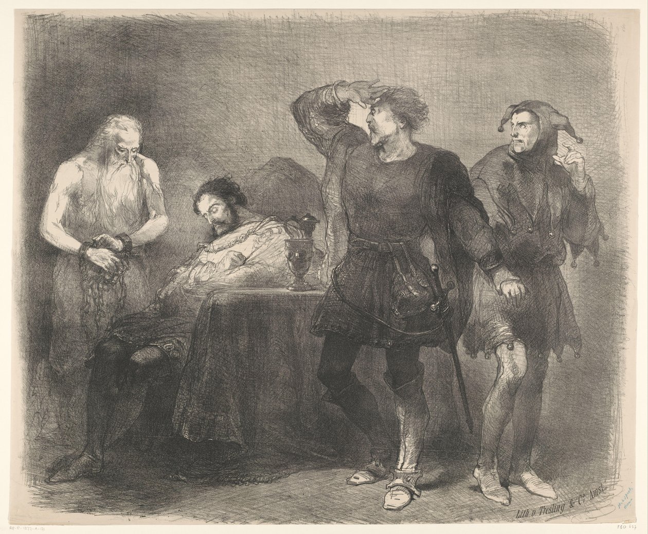 Scena z dramatu scenicznego The Ghost Zapowiedzi baletów i spektakli wystawianych w Teatrze Miejskim w Amsterdamie (tytuł serii) autorstwa Charles Rochussen