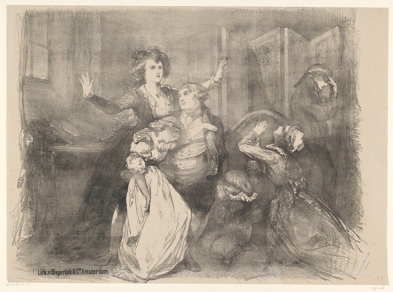 Scena z dramatu scenicznego Marie Antoinette Zapowiedzi baletów i spektakli wystawianych w Teatrze Miejskim w Amsterdamie (tytuł serii) autorstwa Charles Rochussen