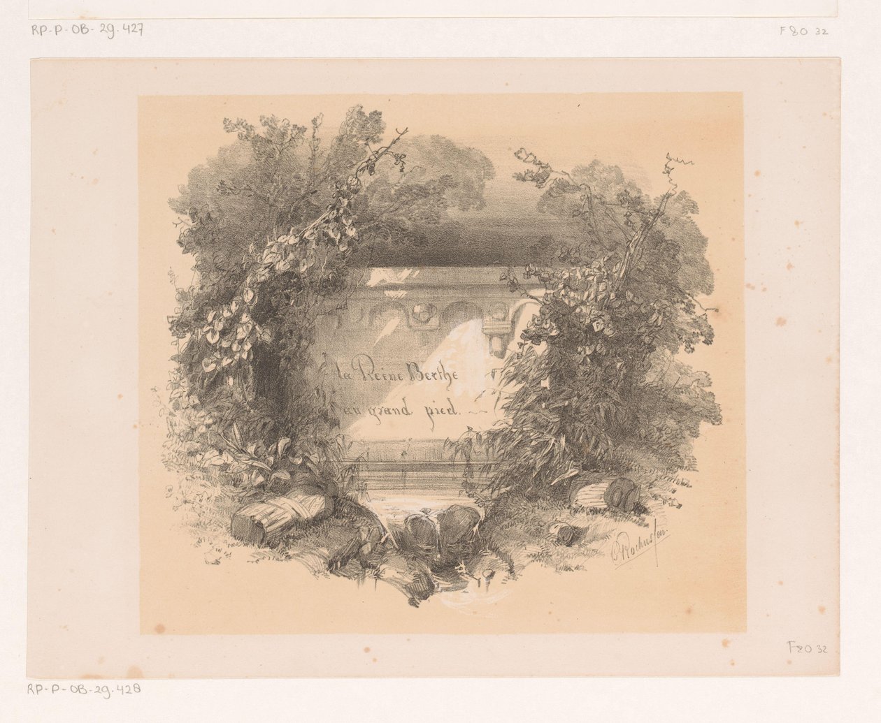 Tytuł na ścianie w orientacji poziomej Strona tytułowa dla: Jacques Collin de Plancy, La Reine Berthe au grand pied, 1842 autorstwa Charles Rochussen