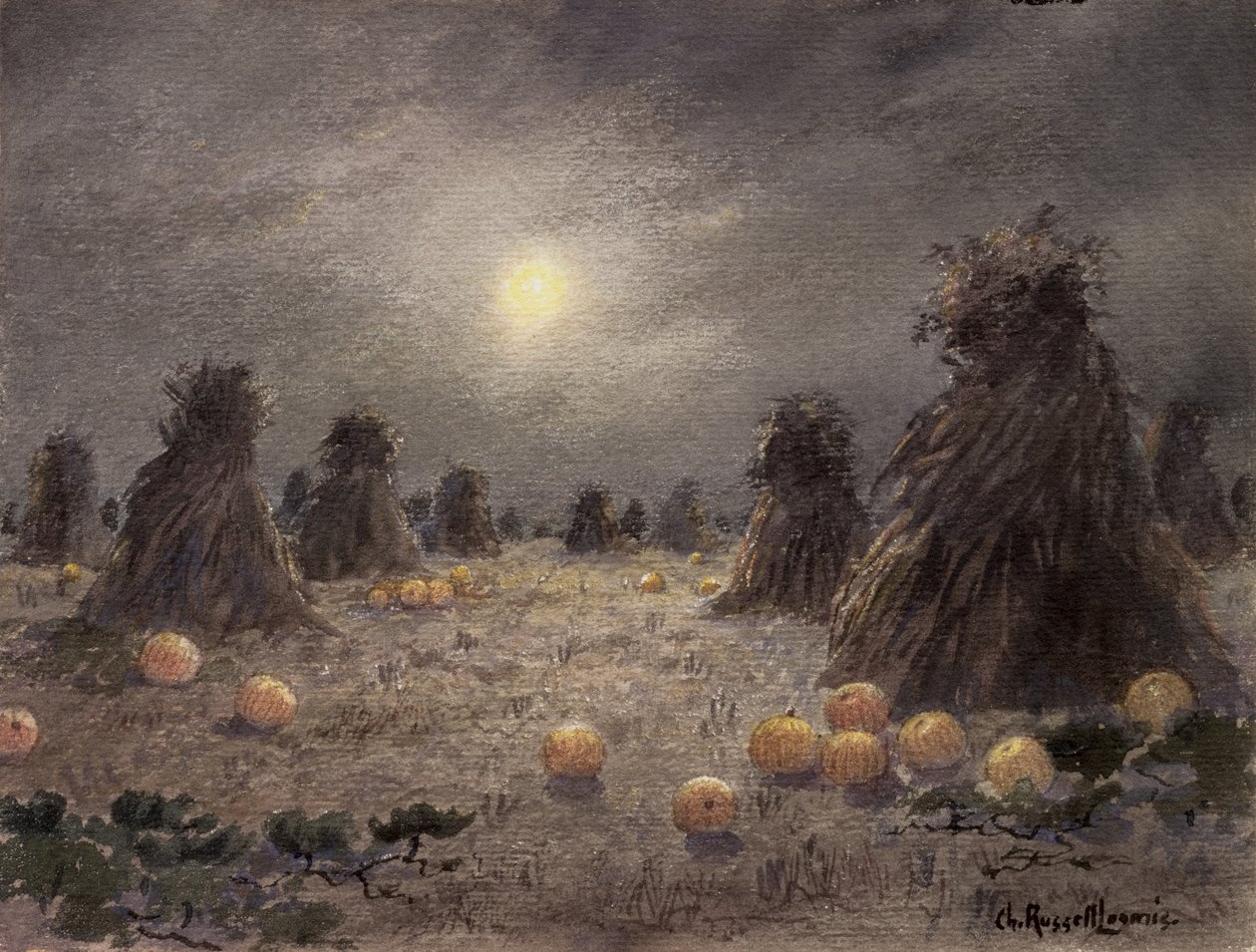 Jesienne żniwa przy Moonlight (wc na papierze) autorstwa Charles Russell Loomis