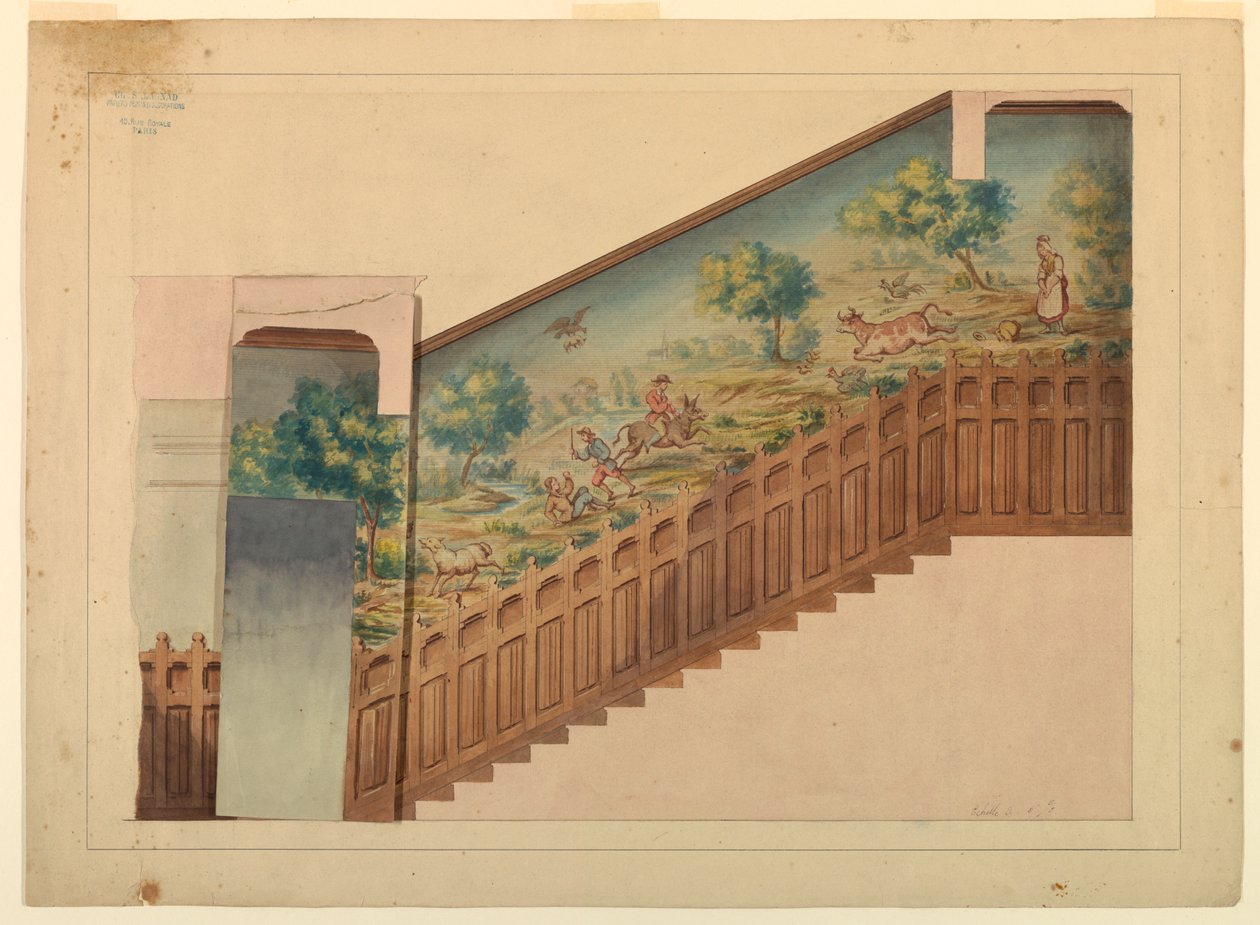 Projekt z nakładką na część schodów w Château-sur-Mer, Newport, Rhode Island autorstwa Charles Salagnad, French