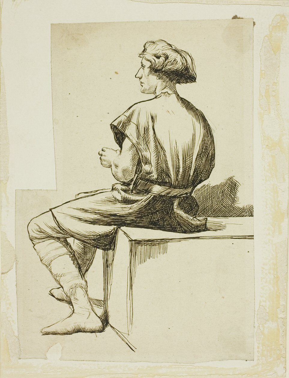 Siedzący mężczyzna w tunice autorstwa Charles Samuel Keene