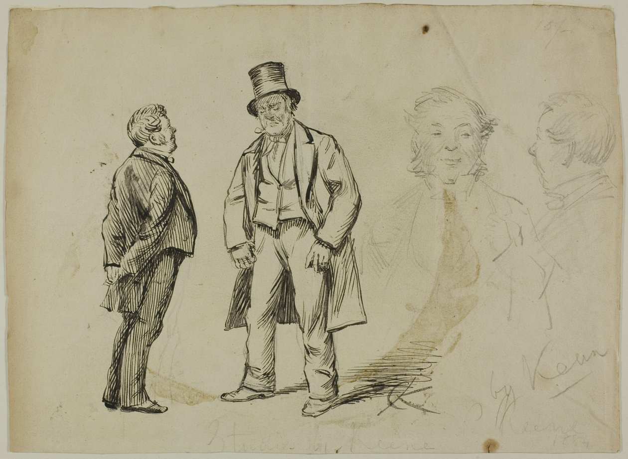 Szkic dwóch stojących mężczyzn i dwóch portretów autorstwa Charles Samuel Keene