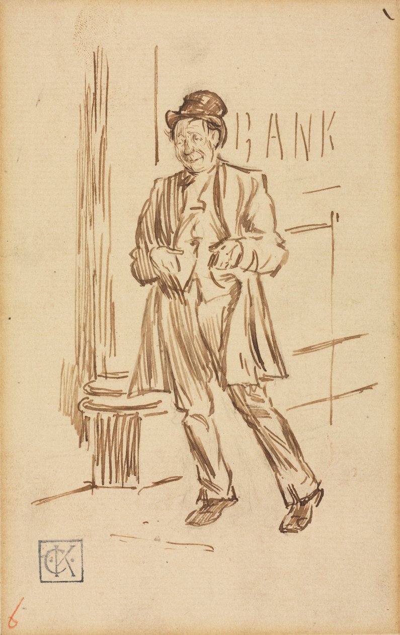 Studium pijanego mężczyzny przechodzącego obok banku autorstwa Charles Samuel Keene