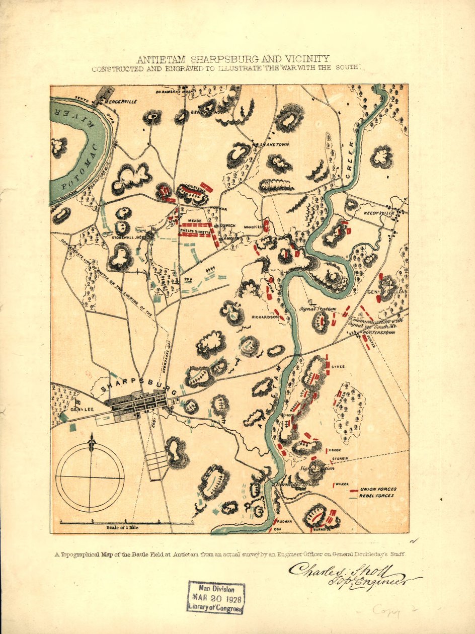 Antietam Sharpsburg i okolice. Zbudowany i wygrawerowany w celu zilustrowania "Wojny z Południem" LOC 99466713 autorstwa Charles Sholl