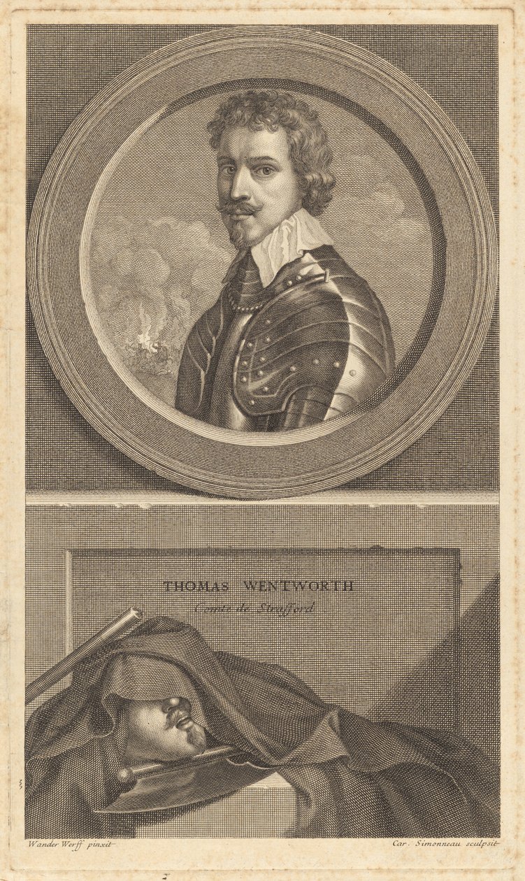 Thomas Wentworth, hrabia Strafford autorstwa Charles Simonneau after Adriaen van der Werff after Sir Anthony van Dyck