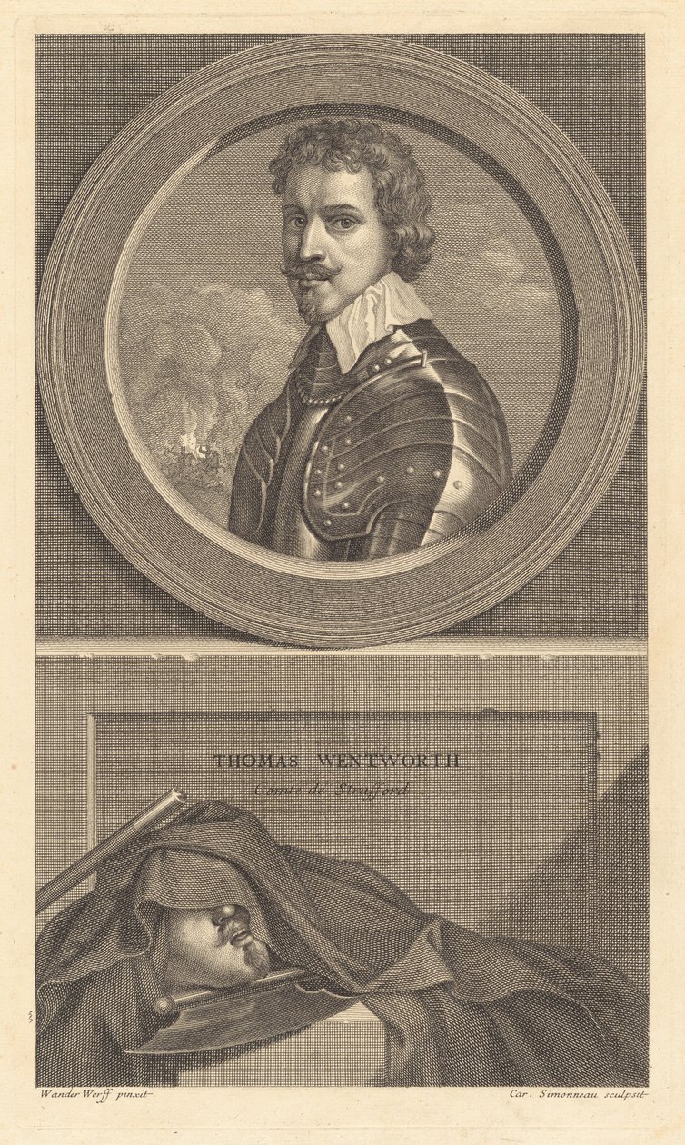 Thomas Wentworth, hrabia Strafford autorstwa Charles Simonneau after Adriaen van der Werff after Sir Anthony van Dyck