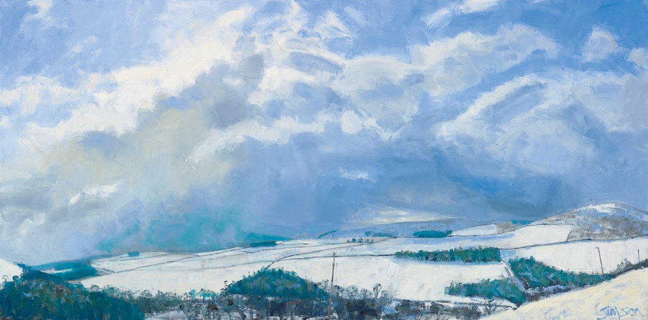 Chmury zbierające się nad wzgórzami, 2016 (olej na płótnie) autorstwa Charles Simpson