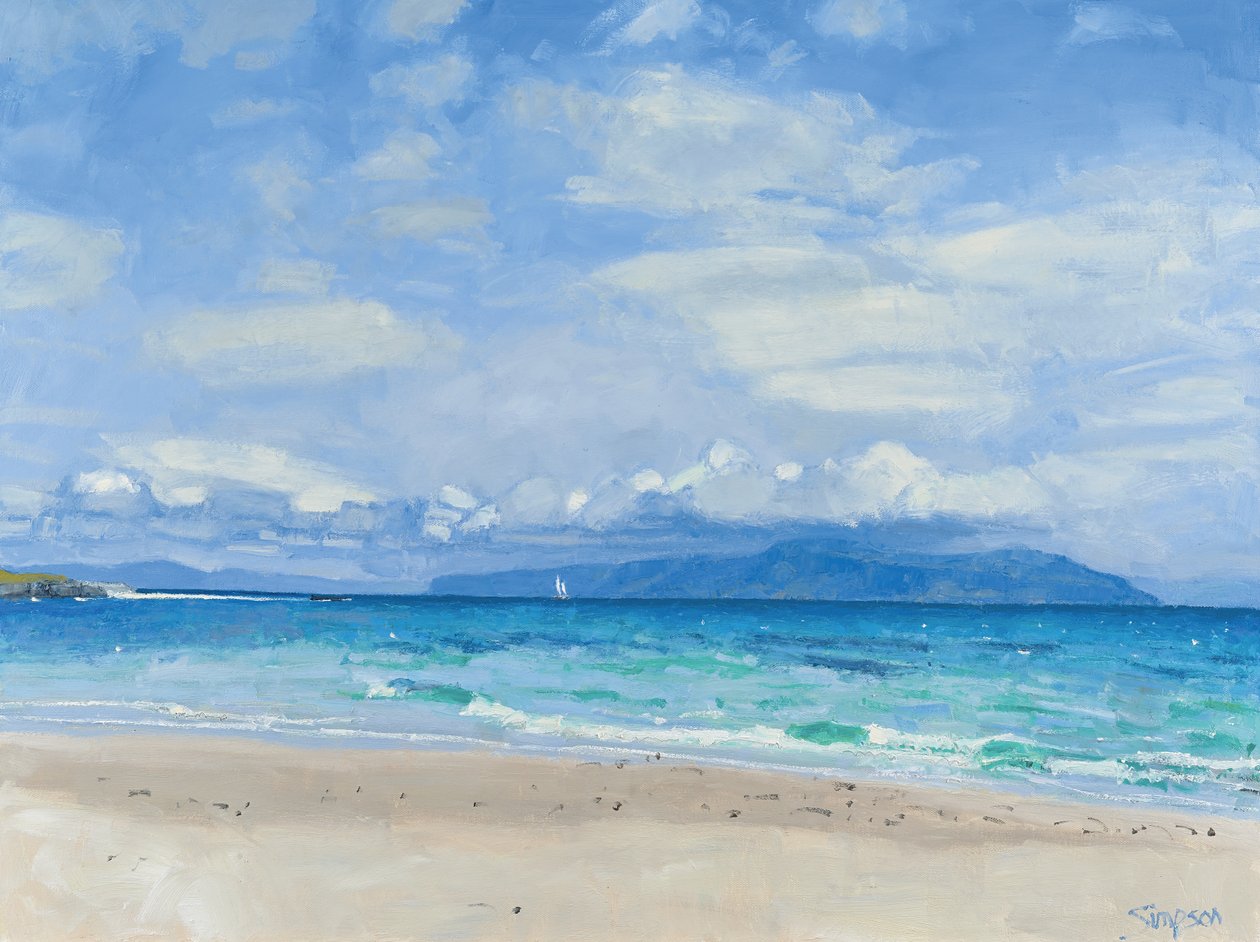 Odległy jacht, Iona, 2014 (olej na płótnie) autorstwa Charles Simpson