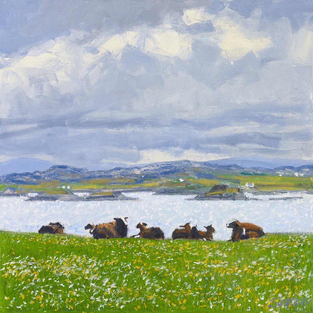 Dozing Sheep, Iona, 2015 (olej na płótnie) autorstwa Charles Simpson