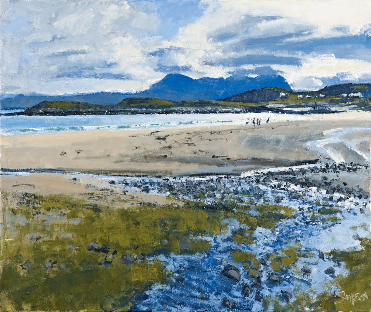 Cztery postacie i pies, 2011 (olej na płótnie) autorstwa Charles Simpson