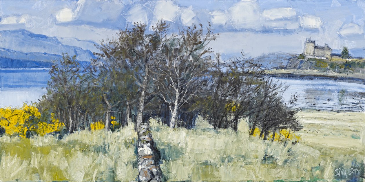 Drzewa i zamek, Mull, 2010 (olej na płótnie) autorstwa Charles Simpson