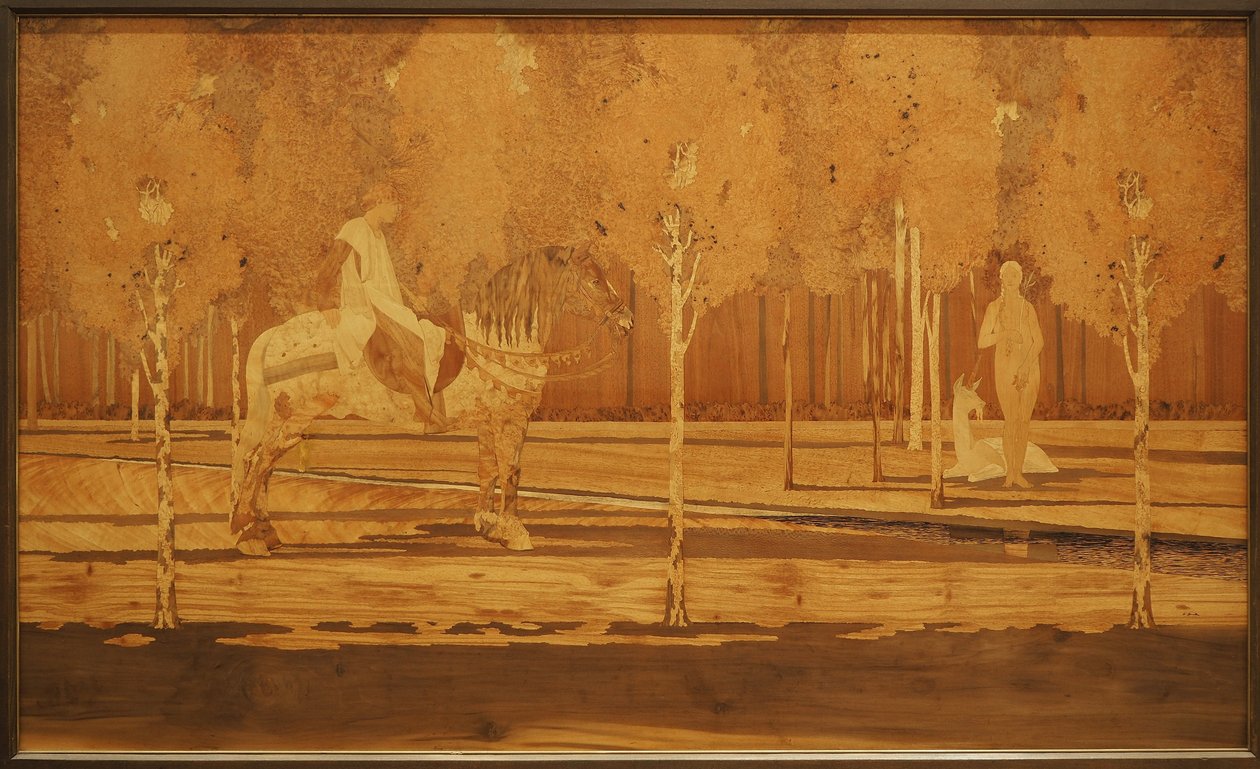 Dama i Jednorożec 1925 (Dąb i intarsja z różnych gatunków drewna) autorstwa Charles Spindler