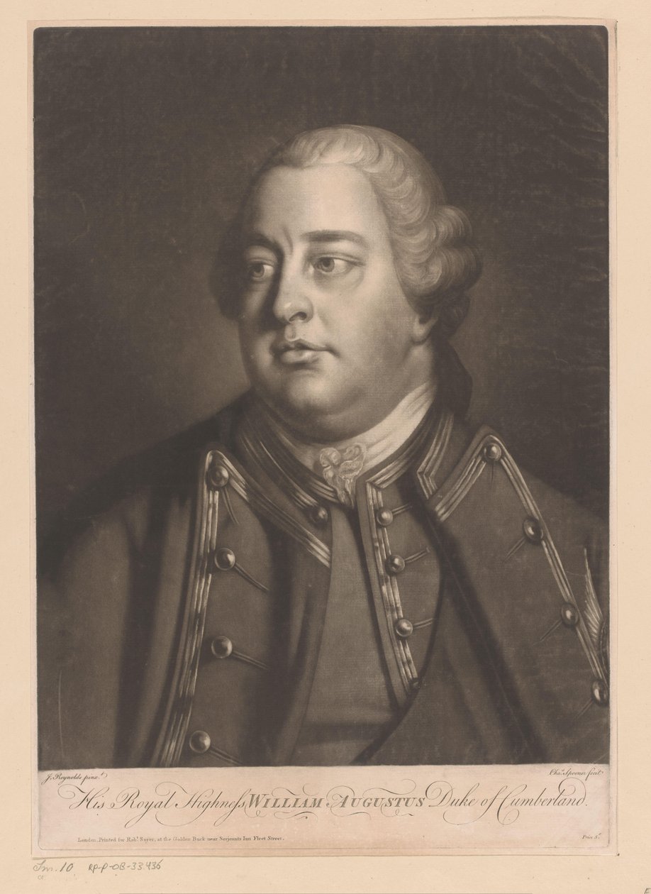 Portret van Willema Augustusa van Cumberlanda Jego Królewska Wysokość William Augustus Duke of Cumberland (tytuł na obiekcie) autorstwa Charles Spooner