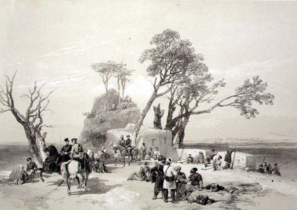 Panjab: Placówka Rhodawala zajęta przez brytyjskich pikinierów 10 lutego 1845 r., tablica 8 z "Recollections of India", wyryta przez Jamesa Duffielda Hardinga (1798-1863) 1847 (lito) autorstwa Charles Stewart (after) Hardinge