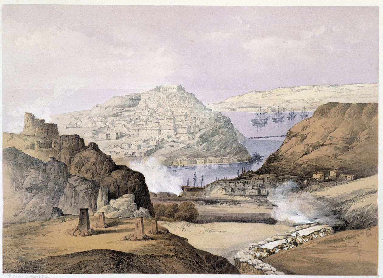 Miasto Sewastopola w „Sewastopolu” Ch.Hardinge. Litho Vincenta Brooksa, zm. Londyn 1855 Henry Graves. autorstwa Charles Stewart Hardinge