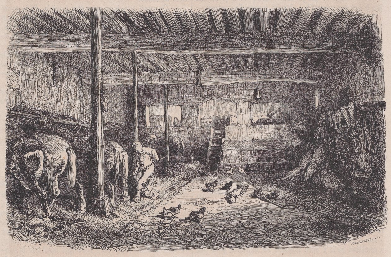Stajnia, od Magasin Pittoresque, ca. 1852. autorstwa Charles Tamisier