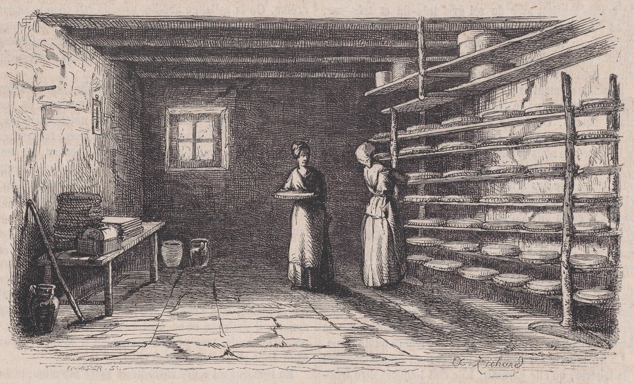 Fabryka serów, od Magasin Pittoresque, ca. 1852. autorstwa Charles Tamisier