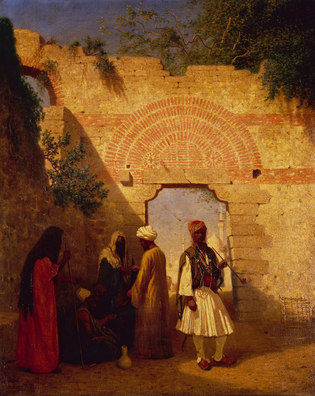 Arabowie przed bramą, Damaszek, Syria (olej na płótnie) autorstwa Charles Theodore  Frere