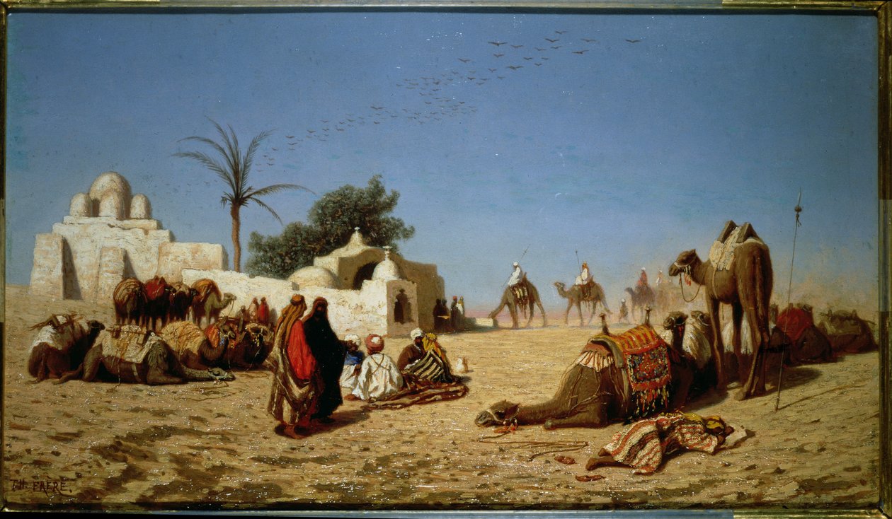 Karawana zatrzymana na pustyni autorstwa Charles Theodore Frere