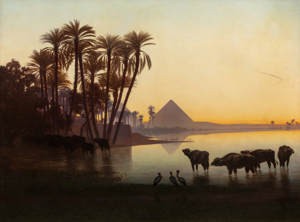 Wzdłuż Nilu w Gyzeh, ok. 1850s autorstwa Charles Theodore Frere