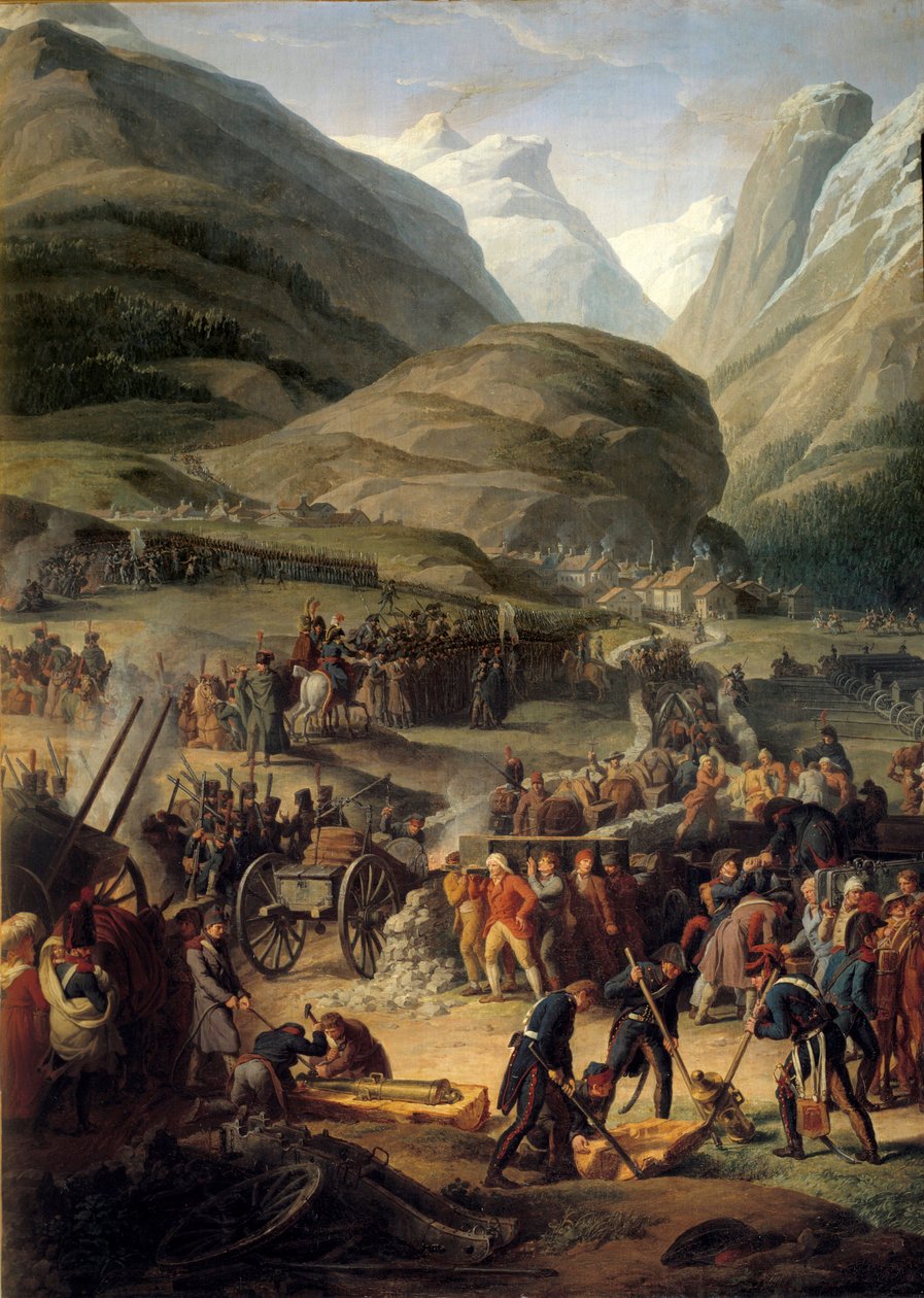 Armia francuska w Bourg Saint Pierre w celu przekroczenia Wielkiego Świętego Bernarda (Wielkiego Świętego Bernarda) w dniu 20.05.2018 r. - Obraz Charlesa Thevenina (1764-1838) autorstwa Charles Thevenin