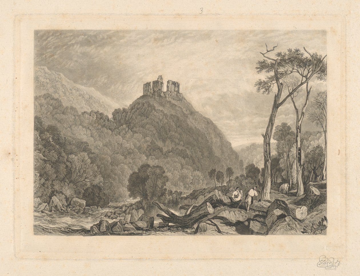 Zamek Okehampton nad rzeką Okement autorstwa Charles Turner