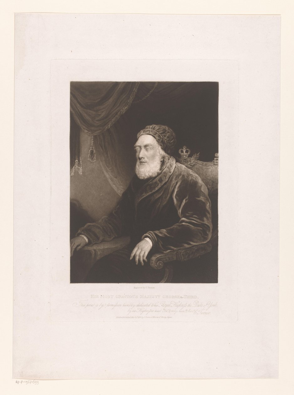 Portret Jerzego III z Wielkiej Brytanii Jego Najłaskawsza Wysokość Jerzy Trzeci (tytuł na obiekcie) autorstwa Charles Turner