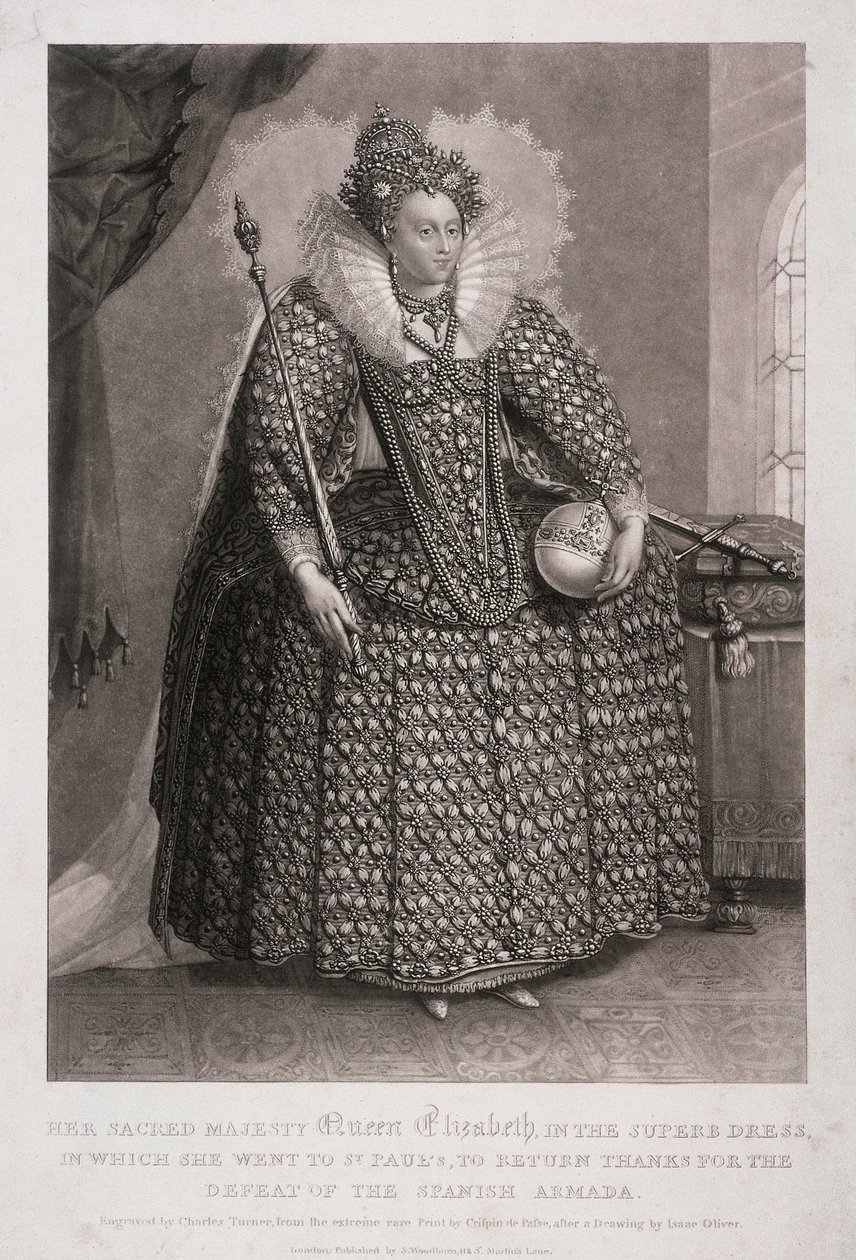 Królowa Elżbieta I trzymająca berło i kulę, 1868 autorstwa Charles Turner