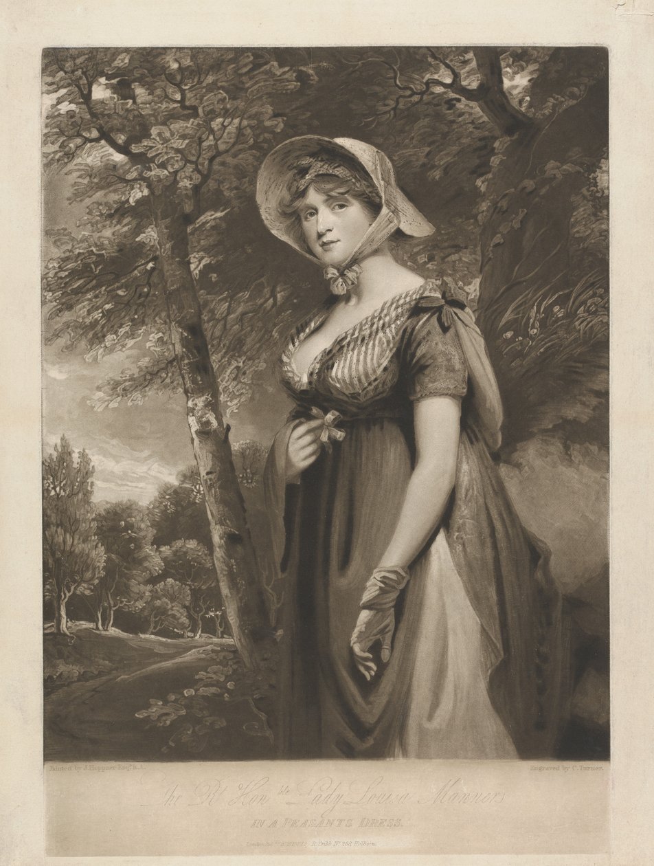 Czcigodna Lady Louisa Manners w stroju chłopskim autorstwa Charles Turner