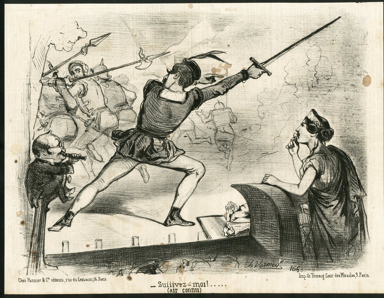 Ilustracja Charlesa Verniera (?-1887) w Le Charivari - Teatr, Prezydent Republiki - Thiers Adolphe, Napoleon III autorstwa Charles Vernier