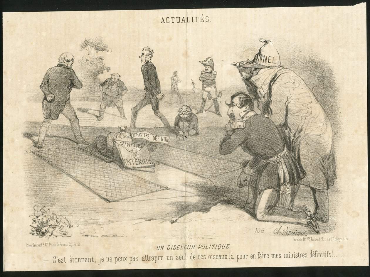 Ilustracja Charlesa Verniera (?-1887) w Le Charivari - Polityczny ptaszek - Prezydent Republiki, Ministere de l