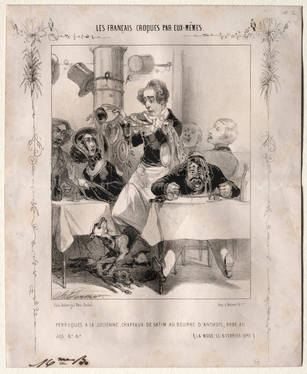 Francuzi sami naszkicowali: Peruki a la Julienne, Satynowe kapelusze, 1840. autorstwa Charles Vernier