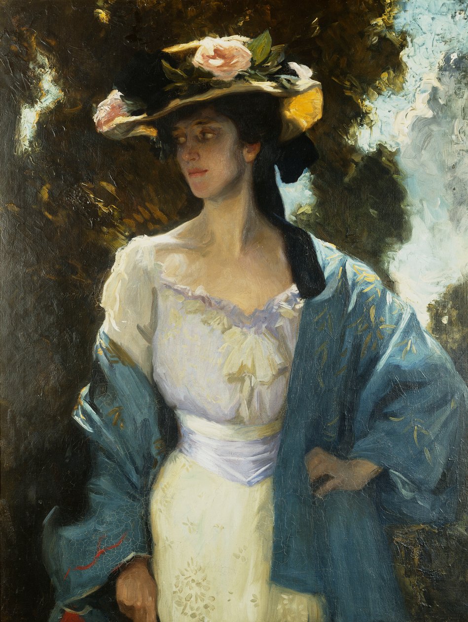 Portret Frances Josephine Furse, szwagierki artysty w niebieskiej orientalnej marynarce, 1903 autorstwa Charles Wellington Furse