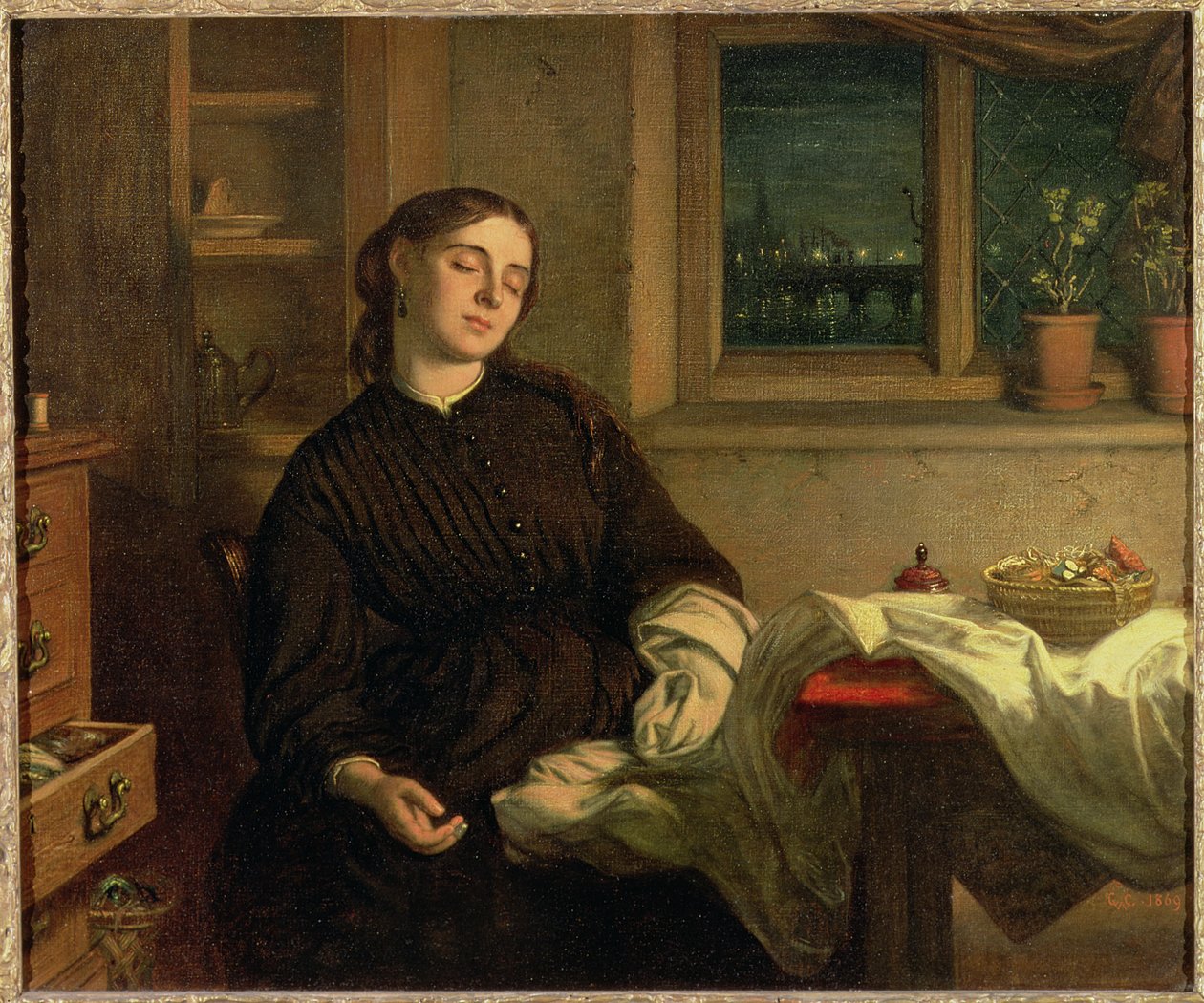 Home Dreams, 1869 (olej na płótnie ułożony na desce) autorstwa Charles West Cope