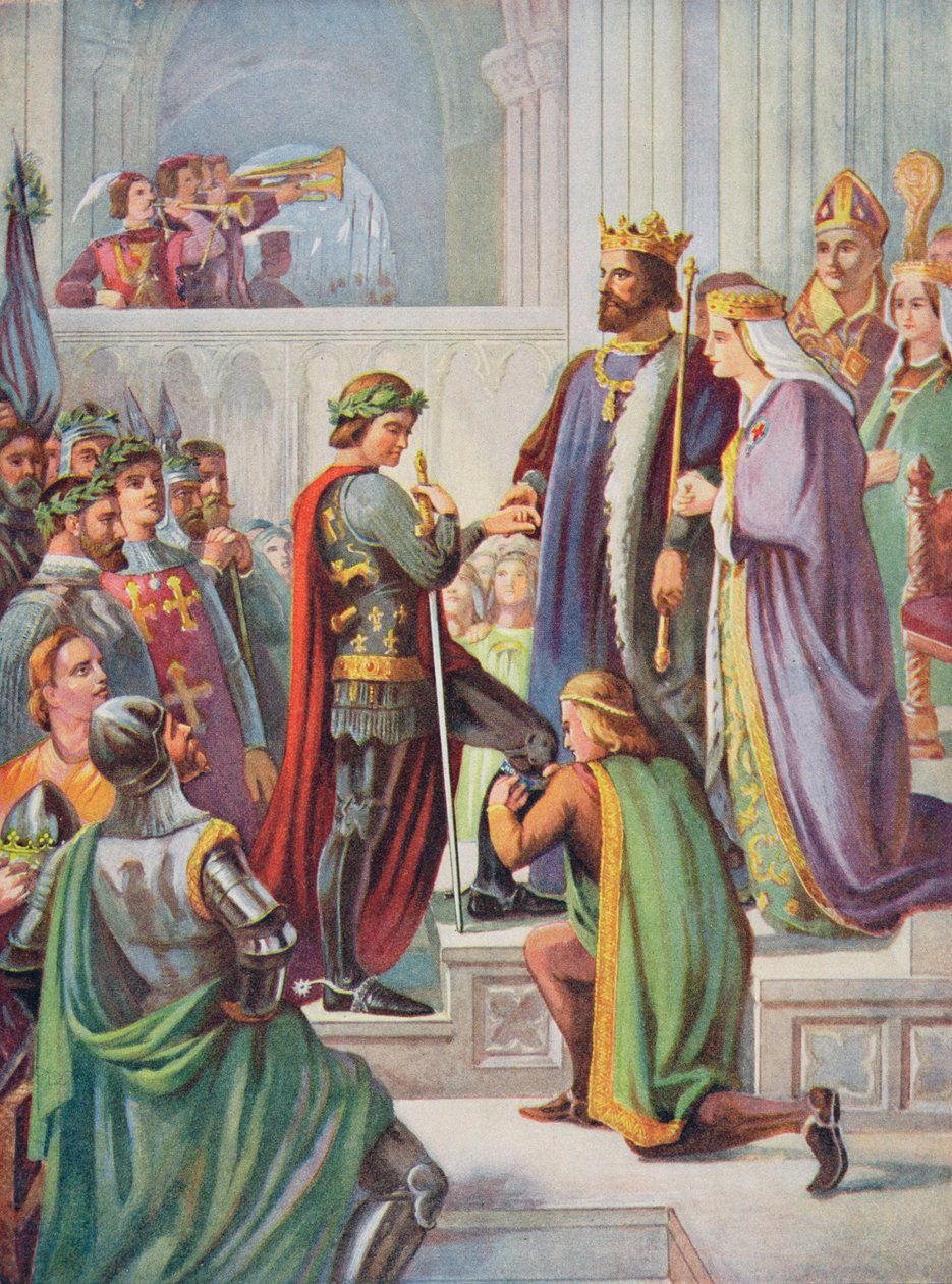 Inwestytura Czarnego Księcia (1330-76) jako Rycerz Podwiązki, ilustracja z „Hutchinson