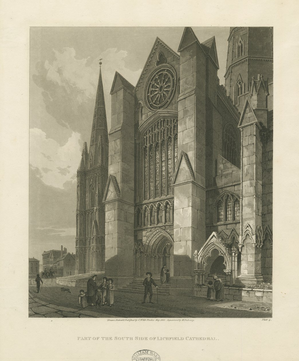 Katedra w Lichfield – południowy transept: grawerunek akwatinty autorstwa Charles Wild