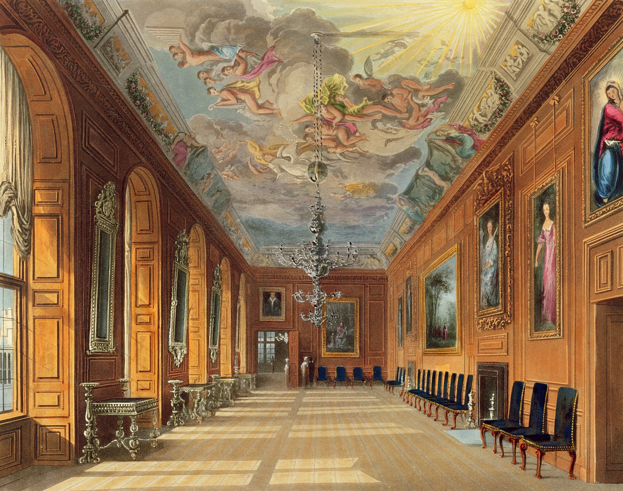 Sala Balowa, Zamek Windsor, z „Rezydencji Królewskich”, ryt. Thomas Sutherland (ur. 1785), wyd. William Henry Pyne (1769-1843), 1817 (akwatinta) autorstwa Charles Wild