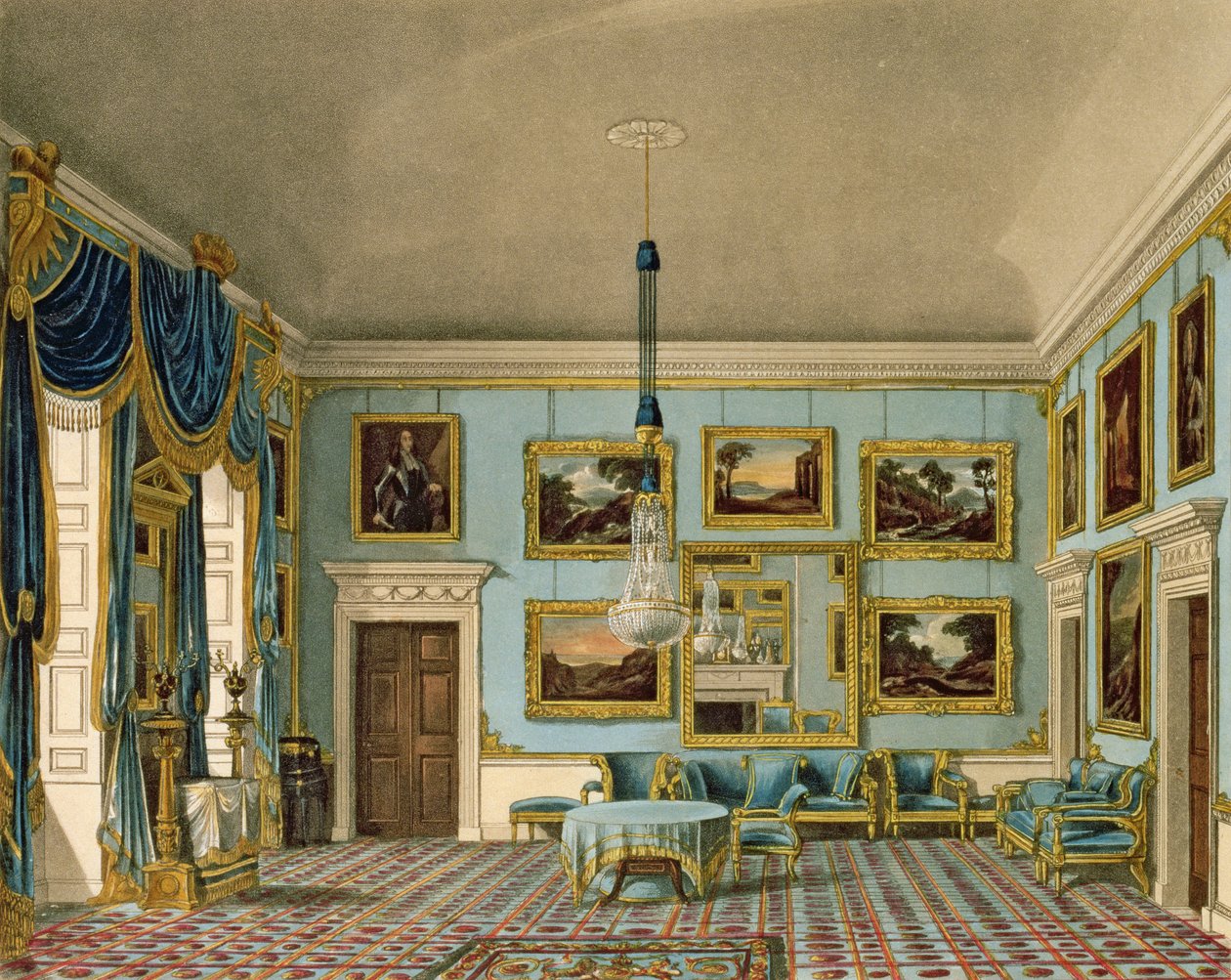 Pokój Blue Velvet w Buckingham House, grawerowany przez Daniela Havell autorstwa Charles Wild
