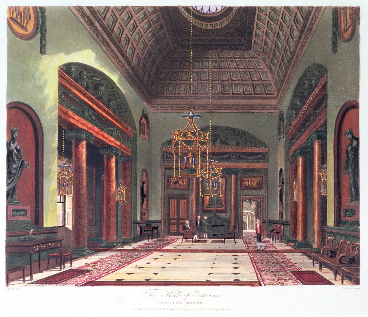 Hol wejściowy, Carlton House, grawerowane przez R. Reeve, wyd. 1819 przez W.H.Pyne autorstwa Charles Wild
