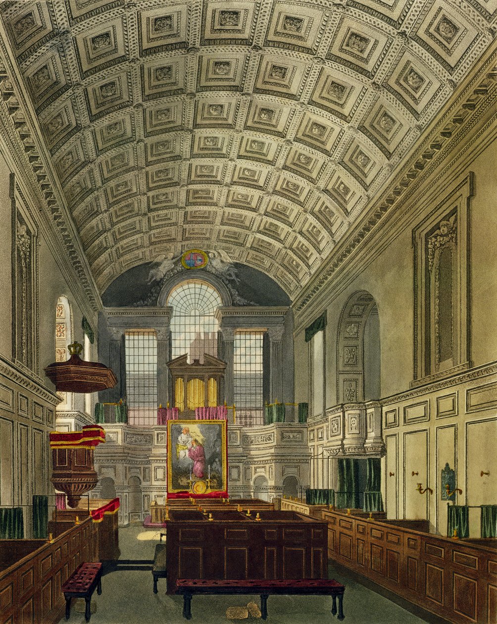 Kaplica niemiecka, Pałac św. Jakuba, z „Historii rezydencji królewskich”, ryty Daniel Havell (1785-1826), William Henry Pyne (1769-1843), 1819 autorstwa Charles Wild