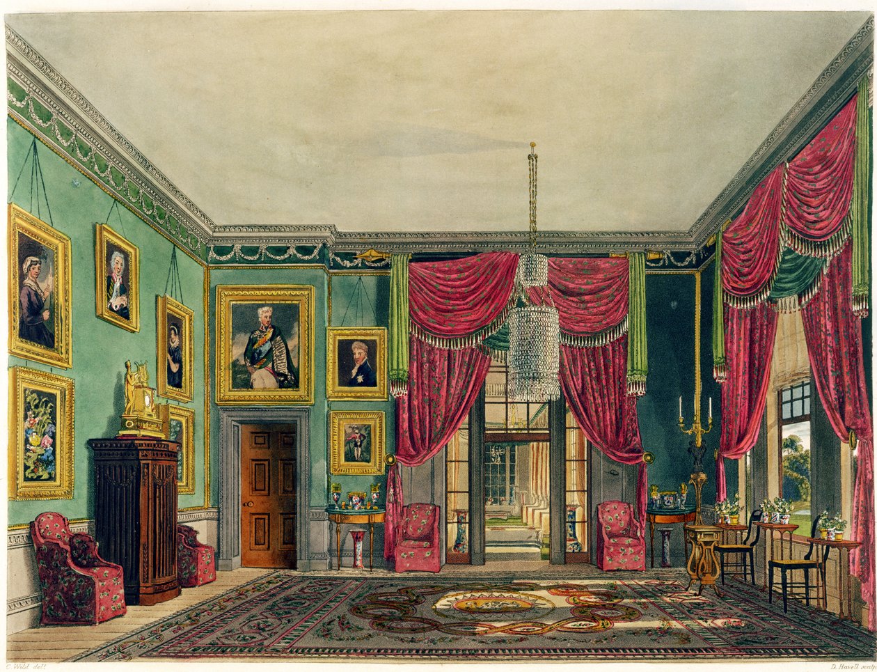 Zielony Pawilon, Frogmore House, z „Historii rezydencji królewskich”, ryty: Daniel Havell (1785-1826), William Henry Pyne (1769-1843), 1819 autorstwa Charles Wild
